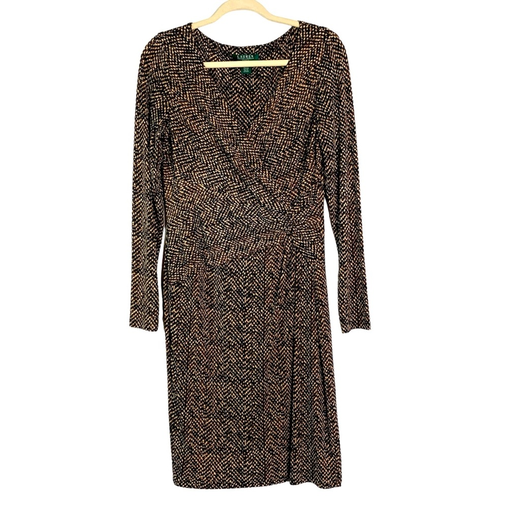 Lauren Ralph Lauren Long Sleeve Faux Wrap Dress Size 10 Animal Print Mob Wife